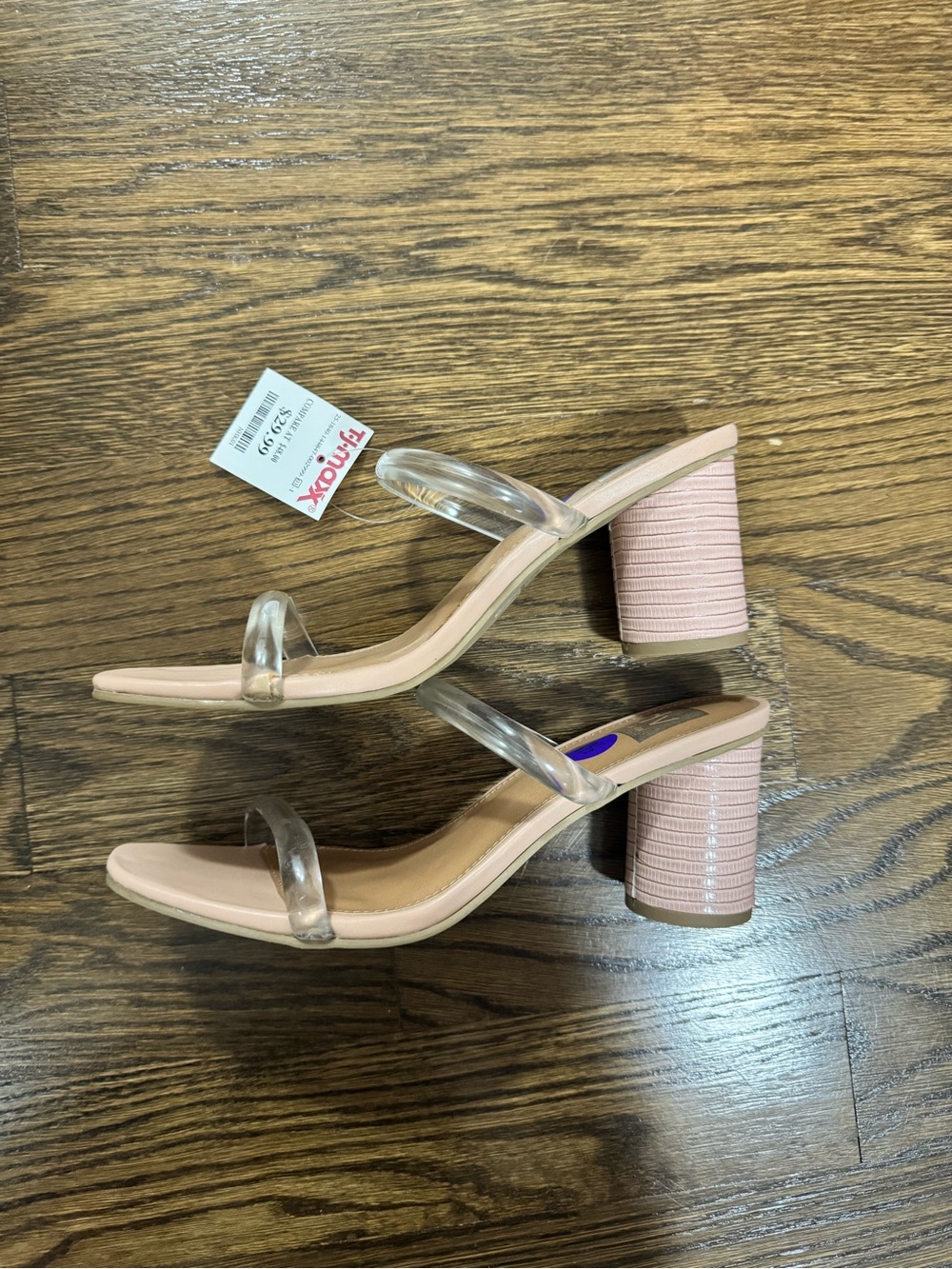 DV by Dolce Vita Blush Pink Block Heel Slide Sandals with Clear Straps